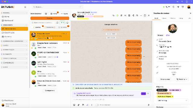 Painel de atendimento do Entusia Hub